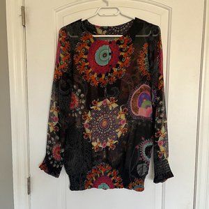 Sheer Desigual blouse - black with colorful pattern